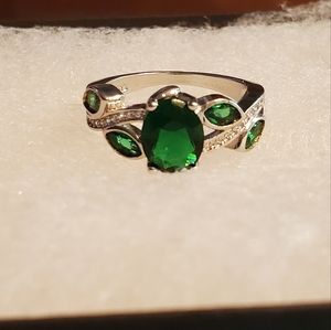 Silver 1ct Green Zirconia w/Crystals & Green Zirconia Accent Ring